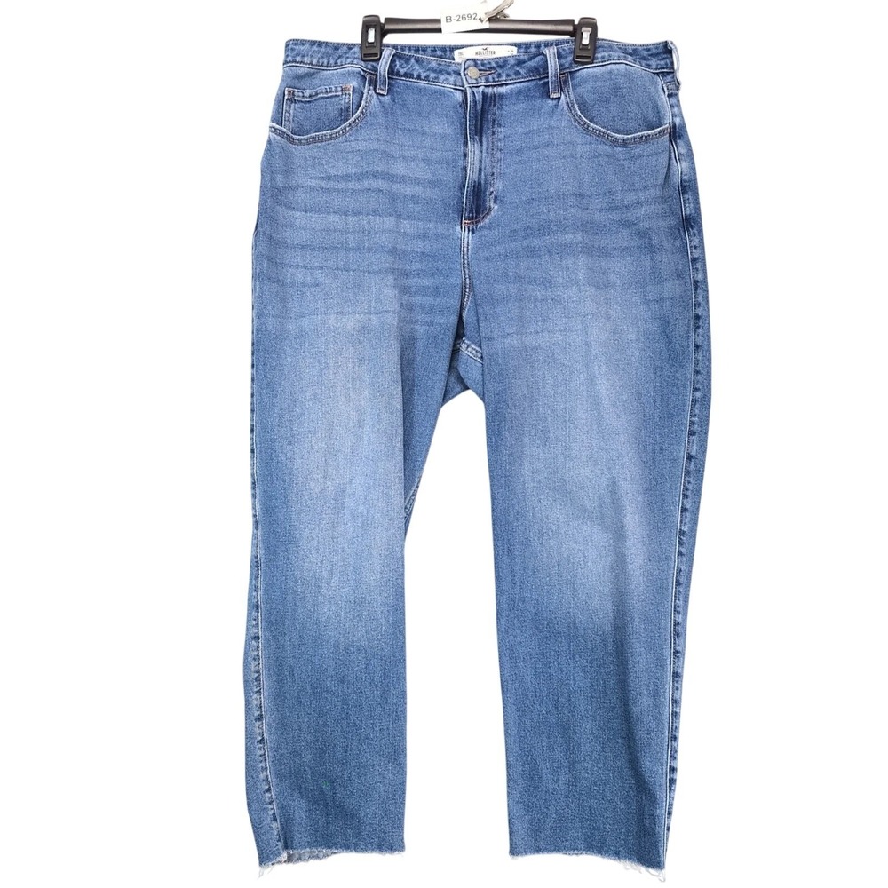 Hollister Curvy Ultra High Rise Vintage Straight Jeans Jrs 19L 38x28 Fit Raw Hem